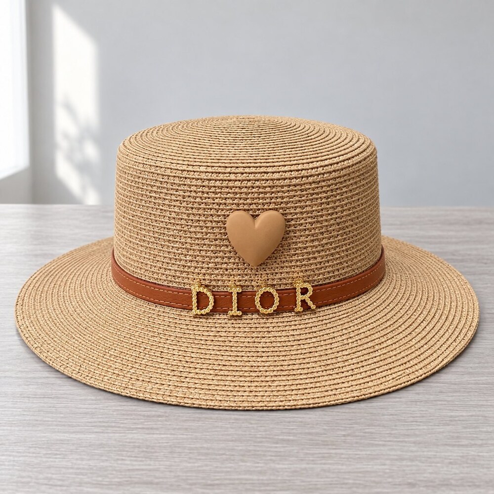 Dior Beige Heart Straw Sun Hat